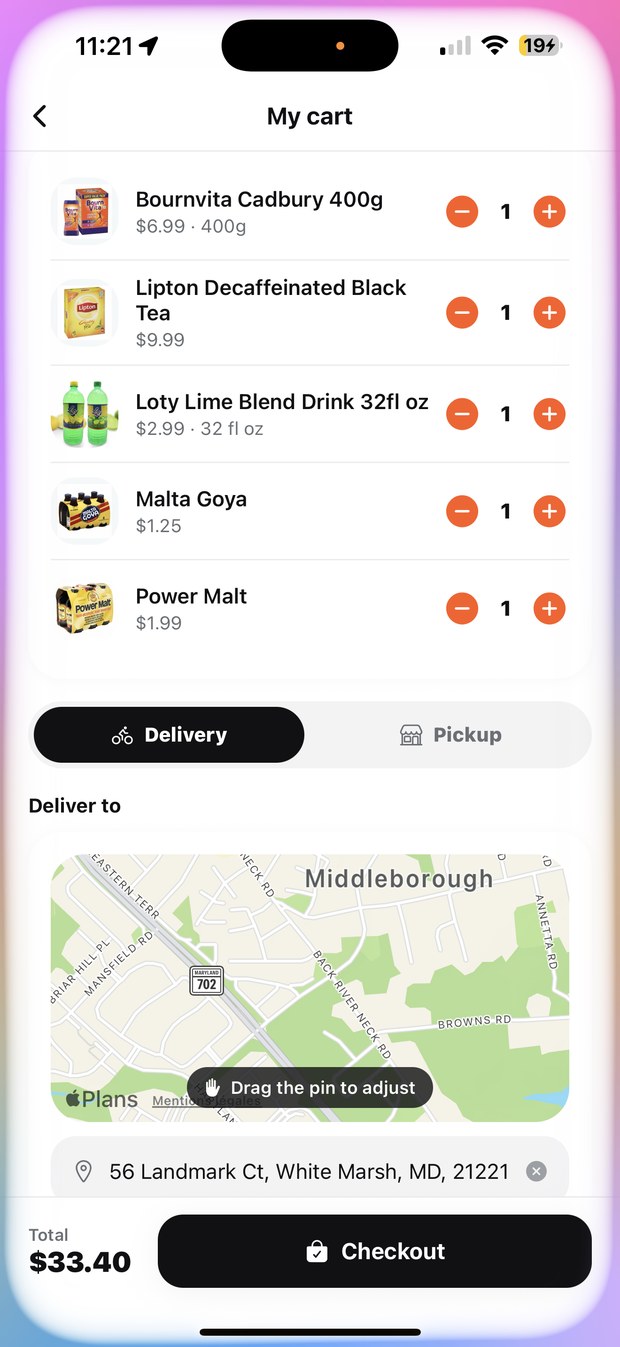 Cart with delivery or pickup and live map
