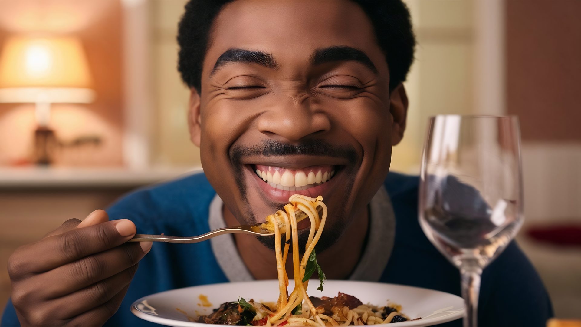 A customer enjoying a home-style African meal